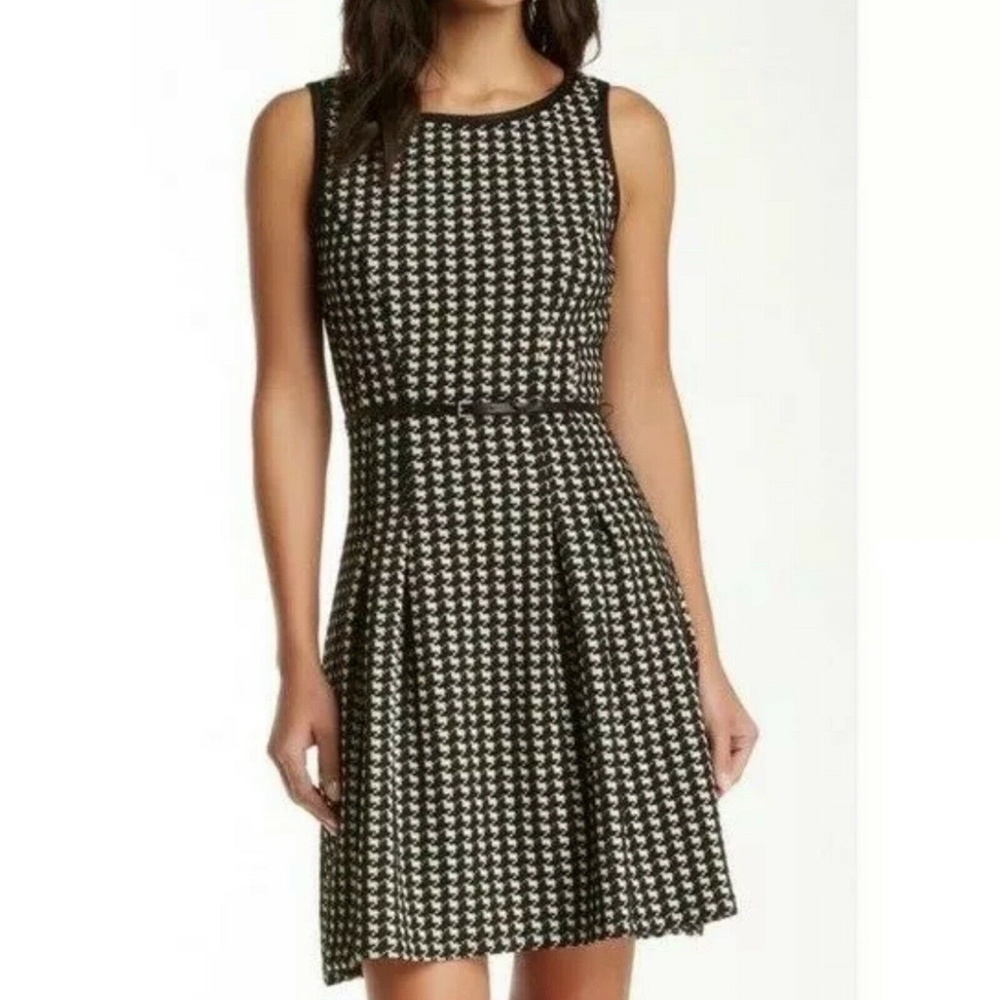 Max Studio Houndstooth Pleated Dress